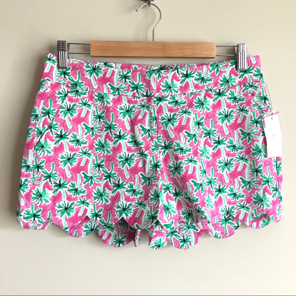 CROWN & IVY Shelby Scalloped Hem Shorts Palm Pink NEW